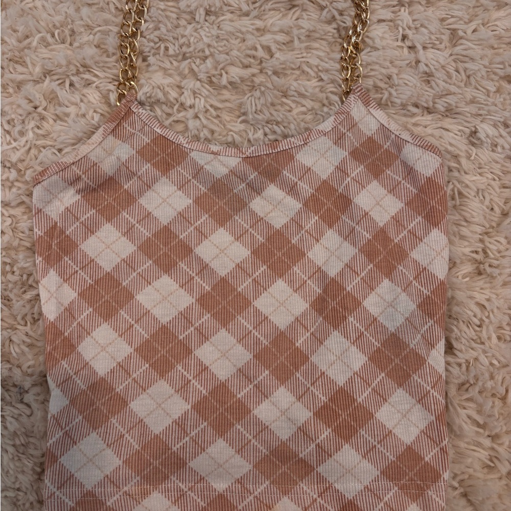Plaid Chain Strap Tank Top